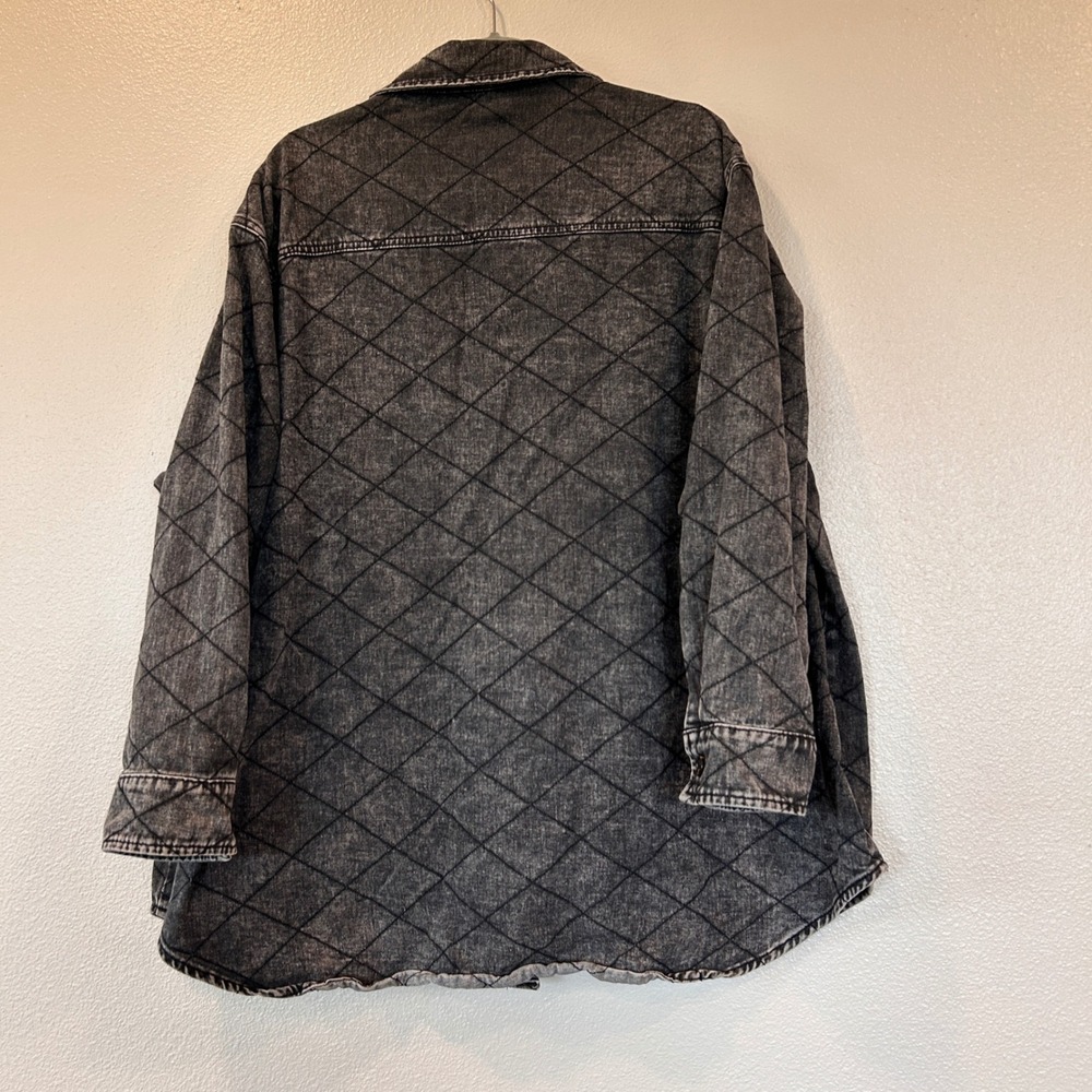 Davi & Dani Quilted Denim Shacket Acid Wash‎ Black Grey Button Down 2XL FLAW - Picture 8 of 10